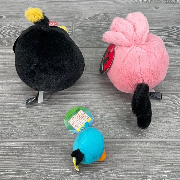 2010 Angry Bird Plush Lot Black Bomb Pink Stella and Mini Blue Bird Clip NEW - Picture 3 of 10